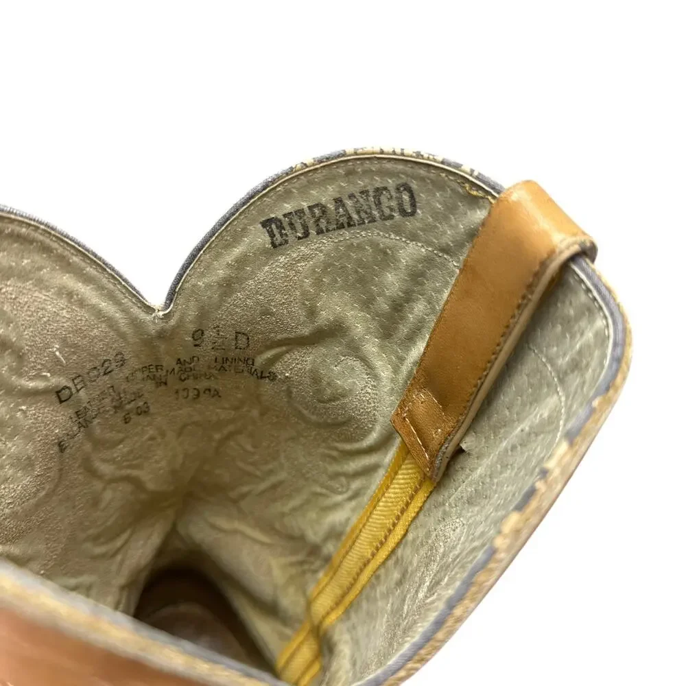 Durango Vintage Cowboy Boots Mens 9.5 D Tan Leather Western Coastal Cowboy Boho